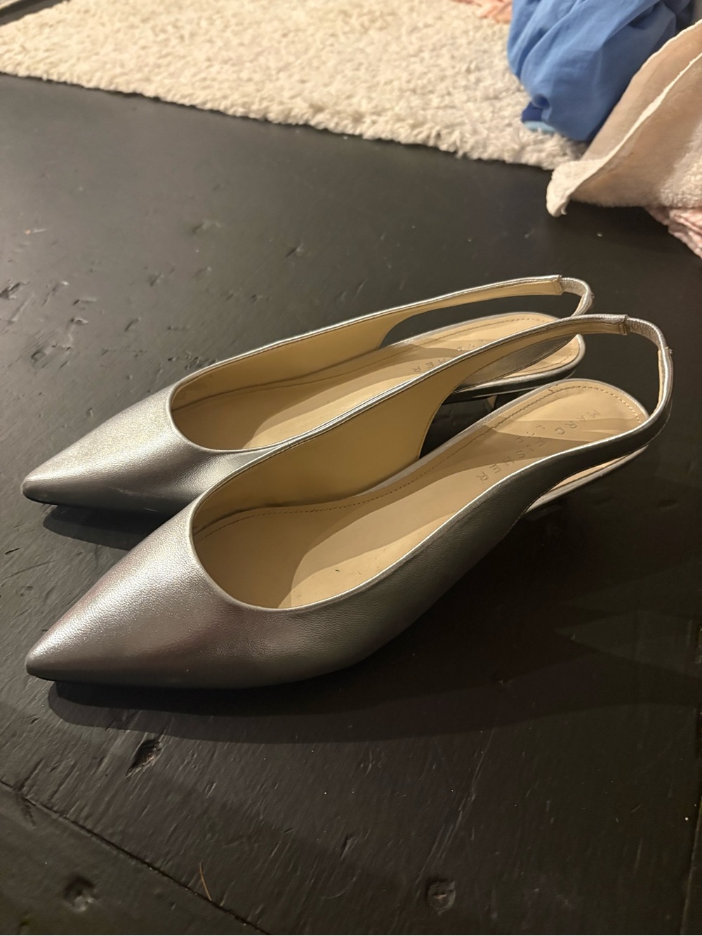 Marc Fisher Metallic Silver Pointed-Toe Slingback Flats